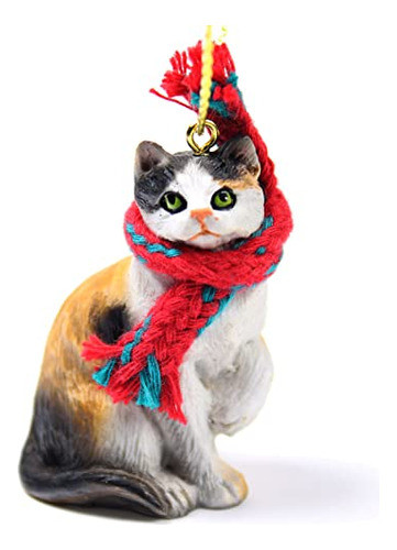 Adorno Navideño De Gato Blanco Con Manchitas Con Bufanda 0