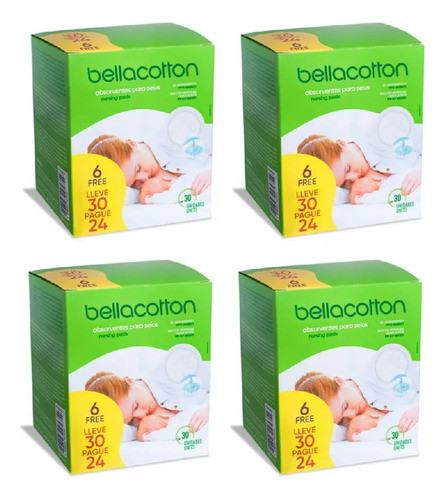 Kit 4 Cxs Absorvente P/seios Bellacotton Super Confort C/30 0