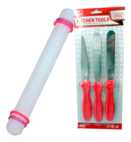 Kit Reposteria Palo De Amasar 22cm Y Set 3 Espatulas 0