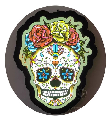 Cartel Calavera Mexicana Con Luz Led Interior - Polifan 0
