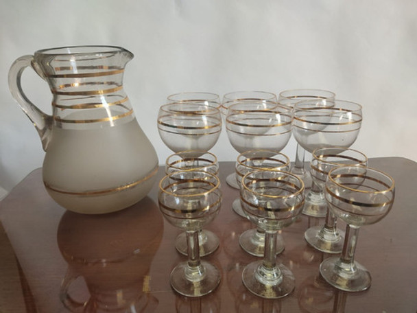 Antigua Jarra Con Copas X12 Vidrio Retro Colección Vintage 0