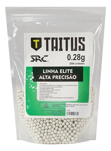 Esferas De Plástico P/ Airsoft 6mm Taitus Src 2500un. 0.28gr 0