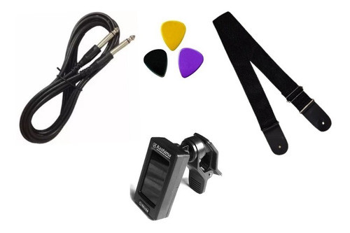 Kit C/ Correia + Cabo+ Afinador + Palhetas 0