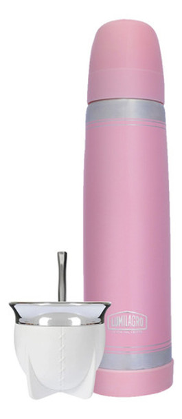Set Termo Lumilagro Luminox Rosa + Mate Pampa + Bombilla 0
