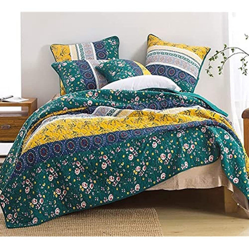 Dada Bedding Bohemian Gardenia Floral Patchwork Bedspread Se 0
