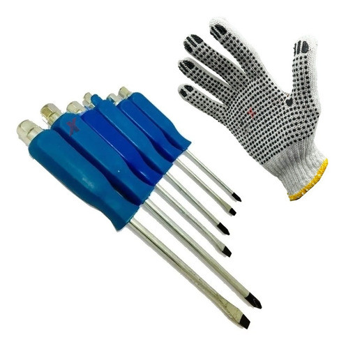 Destornilladores Reforzado Juegox6 Chato/phillip + Guantes 0