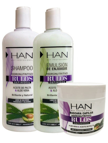 Combo Rulos Shampoo + Emulsión + Mascara Han 0