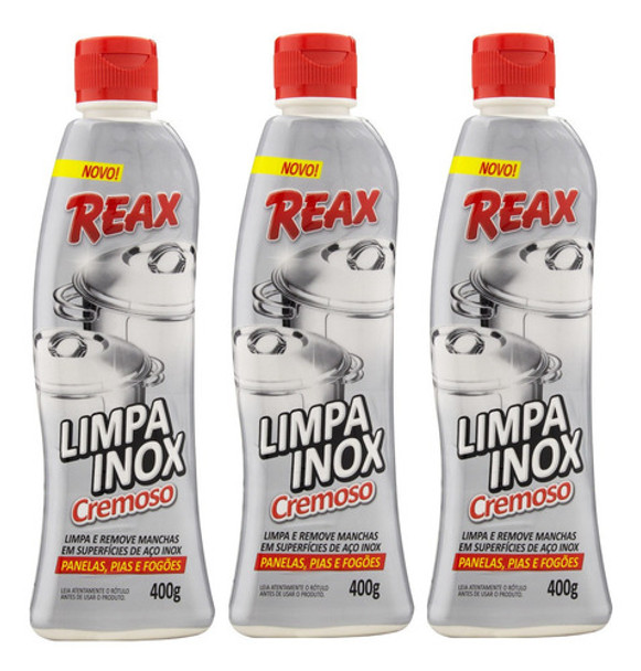 Kit 3 Limpa Inox Cremoso 400g Reax Remove Mancha Panela Pia 0