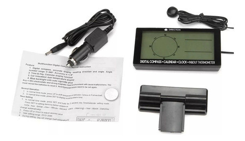 Termômetro De Carro Relógio Lcd Gauge Bússola Veículo Calend 0