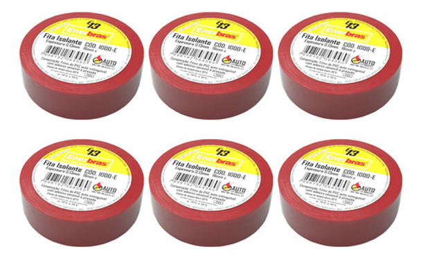 Kit 6 Fitas Isolantes 18mmx20m Vermelha Pvc E13 Enerbras 0