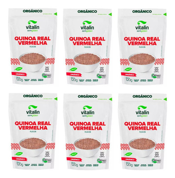 Kit 6 X Quinoa Real Vermelha Flocos Orgânica Vitalin 120g 0