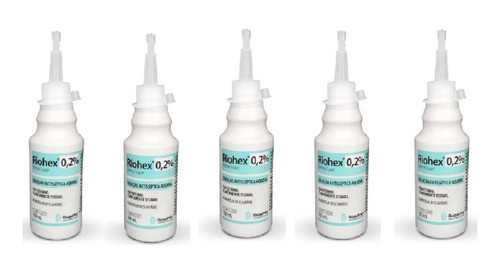 Kit 5 Frascos Antisséptico Riohex 0,2% Dermo Suave 100ml Cd 0