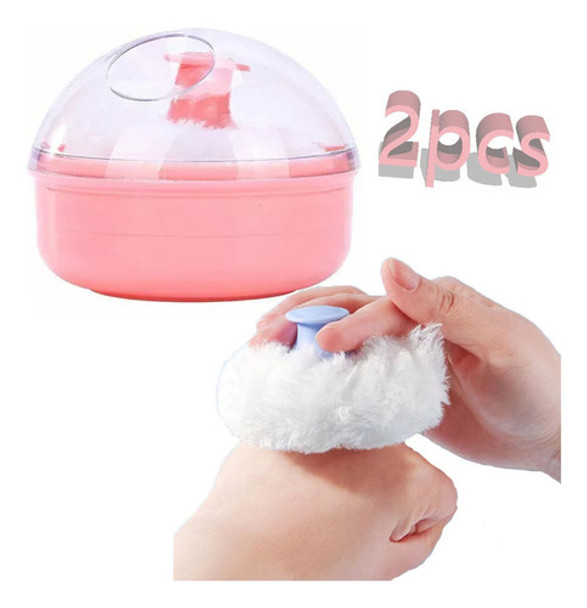 2 Pcs Baby Talco Rosa Fluff, Caso Compacto Com Alça 0
