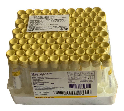 Tubos Vacutainer Acd Con Citrato De Sodio 8,5ml X 100 U 0