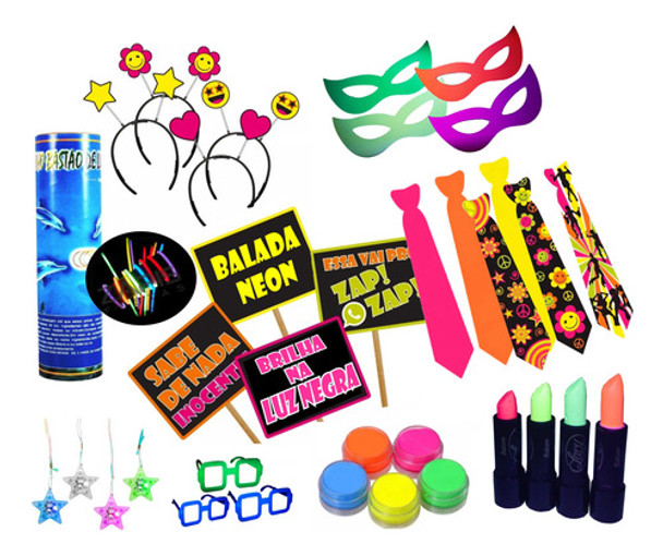 Kit Festa Neon Balada Aniversário Adereços 70 Itens 0