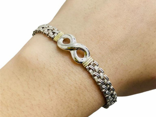 Pulsera Plata Y Oro Tejida Infinito Mujer Regalo Estuche 0