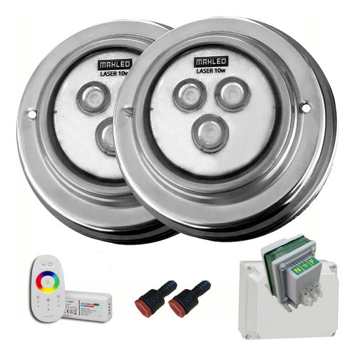 2 Luces Pileta Rgb Aplicar 9w +fuente/control/pasamuro/caja 0