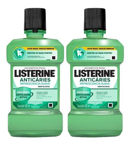 Kit 2 Antisséptico Bucal Listerine Anticáries Zero 500ml 0