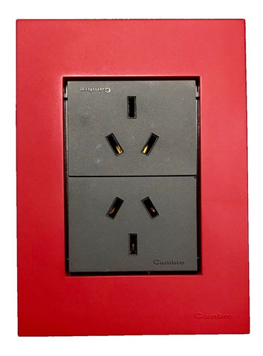 Llave 2 Tomas Simples Gris Con Tapa Roja Bauhaus Cambre 0