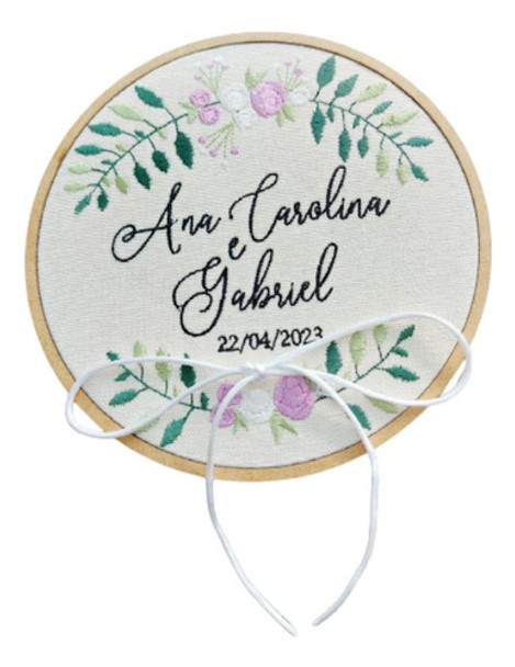 Porta Alianca Bastidor Bordado Personalizado Para Casamento 0