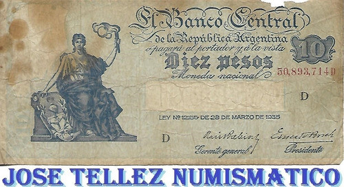 Bottero 1881 $ 10 Serie Progreso Serie D Usado Palermo 0