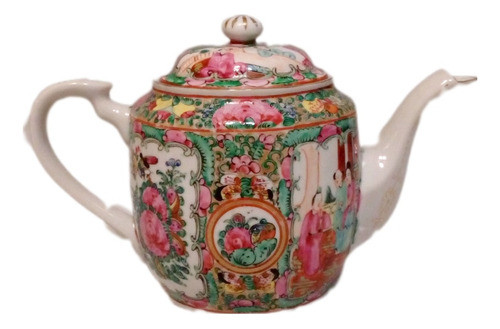 Tetera De Porcelana De Cantón Medallón De Rosa 0
