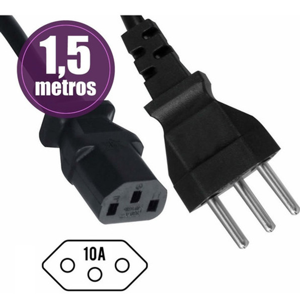 Cabo De Força Novo Para Fonte Atx 600w 3x0,75mm Inmetro 1.5m 0