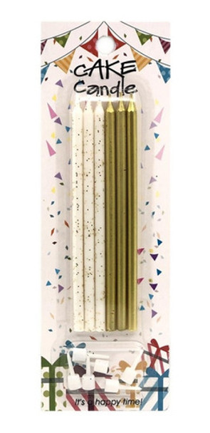 Velas Doradas Y Blancas 13cm X6 Unidades Cumpleaños Cotillón 0