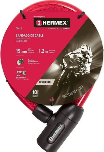 Tranca Bici Motos Linga Acero 2 Llaves 120cm Hermex 0