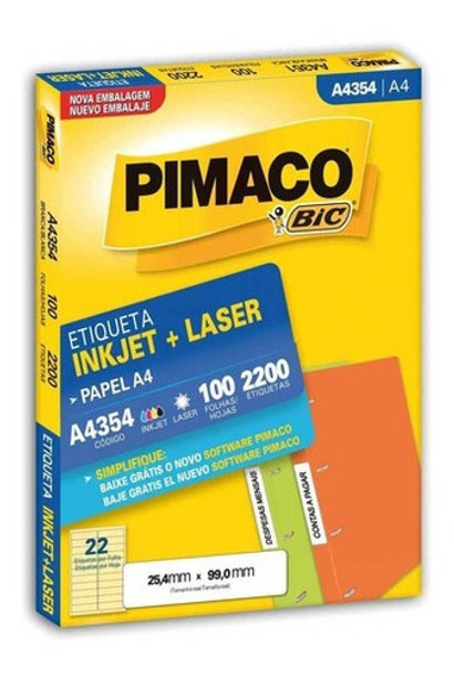 Etiqueta A4 A4354 100 Fls 25,4 X 99,0 Mm - Pimaco 0