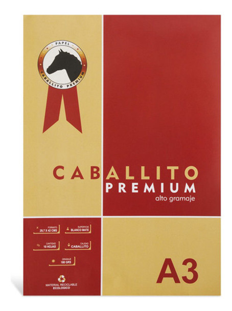 Block 10 Hojas Caballito Premium 180 Grs A3-goldin Papeleria 0
