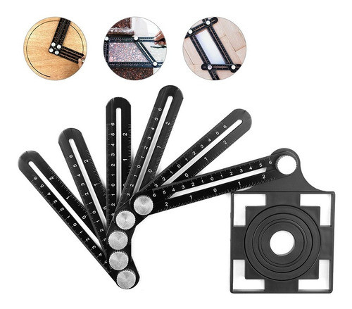 Régua Universal Liga De Alumínio Preto Multi-ângulos 0