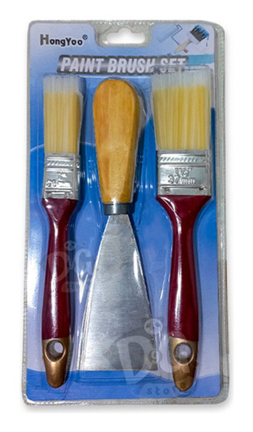Set Pintor X3 Piezas Espatula Pinceles Pincel Brocha Pintura 0