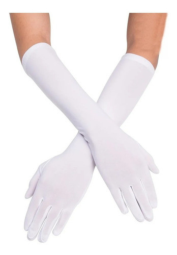 Guantes Blancos Largos Tela Cotillon Disfraz Par 45cm 0