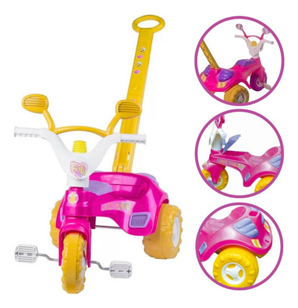 Triciclo Infantil Fofy Rosa Com Empurrador - Cotiplás 0 Triciclo Infantil Fofy Rosa Com Empurrador - Cotiplás 0