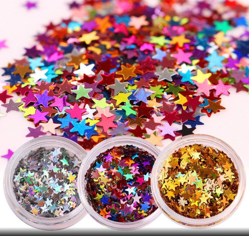 6 Potinhos De Glitter De Estrelinha Com 2g Cada 0
