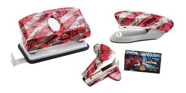 Kit Office Spider-man Homem Aranha Grampeador C/grampos 0