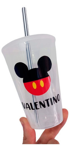 15 Vasos Mickey Plasticos Transparentes Nombre Sorbete 400cc 0