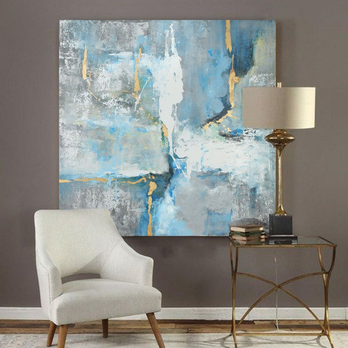 Cuadros Abstractos Tonos Celestes Impresos En Tela A Medida 0