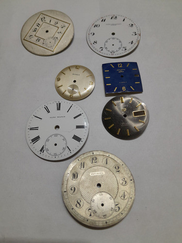 Lote De 7 Cuadrantes Antiguos De Reloj De Bolsillo Y Pulsera 0