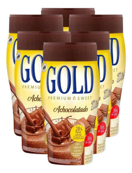 6 Pote Achocolatado Diet Em Pó Premium Gold 200g 0