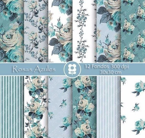 Kit Imprimible Rosas Azules  12 Fondos 0