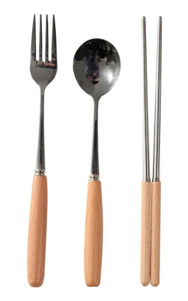 Set Sushi Cuchara Tenedor Palitos Chinos Acero Inox 0