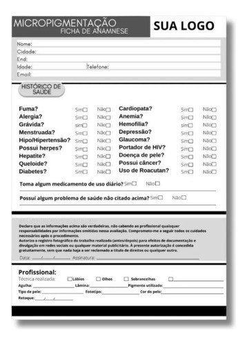 10 Blocos Ficha Anamnese Micropigmentação Personalizado 0