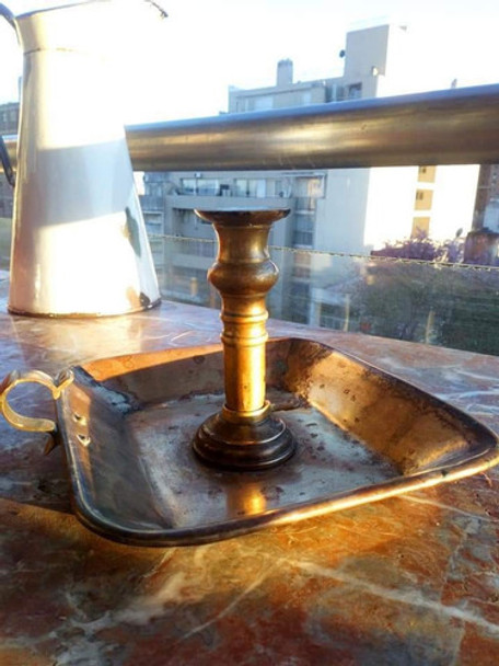 Antigua Palmatoria A Vela Colonial Bronce Y Cobre 0