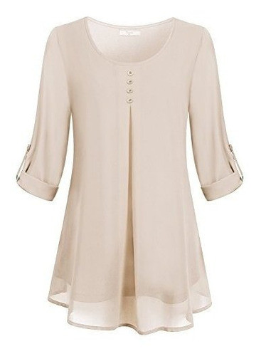 Blusa Larga Cestyle De Manga Larga Y Cuello Redondo, De Gasa 0