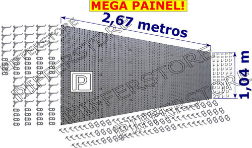 Painel P/ Ferramentas 2,67x1,04 Plástico Cinza C 216 Ganchos 0