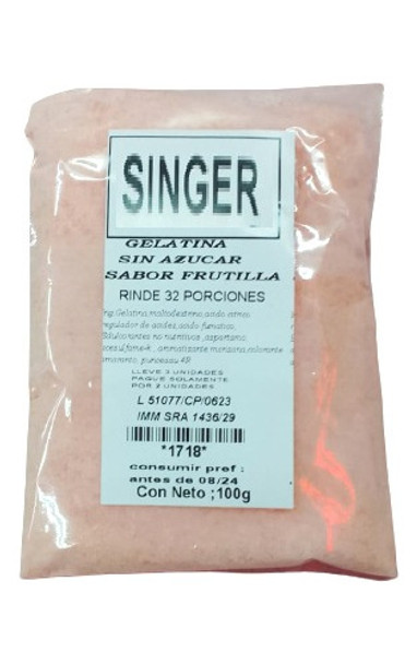 Gelatina Sin Azúcar Frutilla 100g (32 Porciones) 0