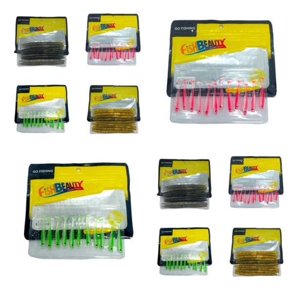 20 Señuelos De Silicona Mojarras Y Lombrices  En Blister 0