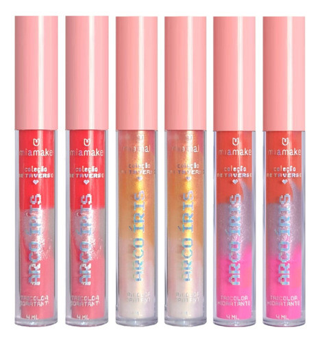 6 Lip Gloss Arco Iris 3 Modelos Mm079 Mia Make Atacado Sj 0
